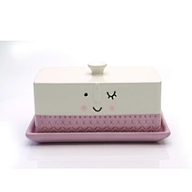 ceramic pink smiley butter dish, Kitchen Accessory,daily butter holder
